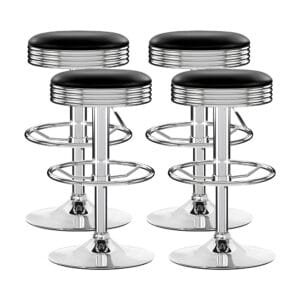 Artiss 4x Bar Stools Leather Padded Gas Lift Silver