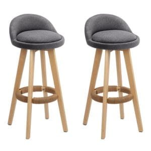 Artiss 2x Bar Stools Padded Linen Wooden Grey