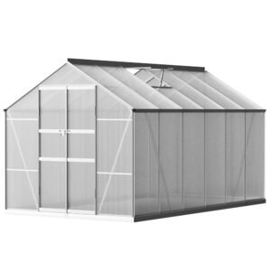 Greenfingers Greenhouse 3.7×2.5×2.26M Double Doors Aluminium Green House Garden Shed