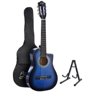 Alpha 34 Inch Classical Guitar Wooden Body Nylon String w/ Stand Beignner Blue