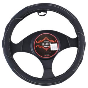 Nevada Steering Wheel Cover – Black/White [Leather]