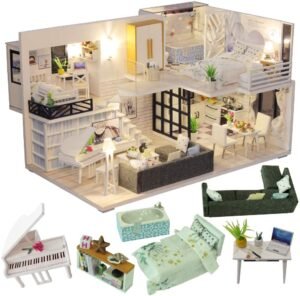 Dollhouse Miniature with Furniture Kit Plus Dust Proof and Music Movement – Happy time (1:24 Scale Creative Room Idea)