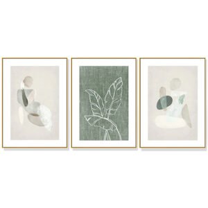 Wall Art 40cmx60cm Abstract body and leaves 3 Sets Gold Frame Canvas