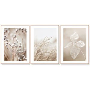 Wall Art 50cmx70cm Dried Flower 3 Sets Wood Frame Canvas