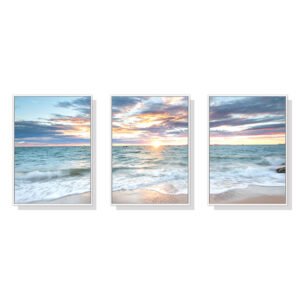 Wall Art 50cmx70cm Sunrise by the ocean 3 Sets White Frame Canvas