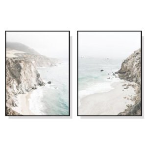 Wall Art 40cmx60cm Mountain Beach 2 Sets Black Frame Canvas