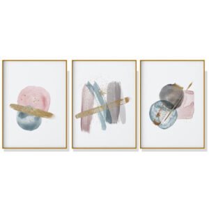 Wall Art 40cmx60cm Blush Pink Watercolor 3 Sets Gold Frame Canvas