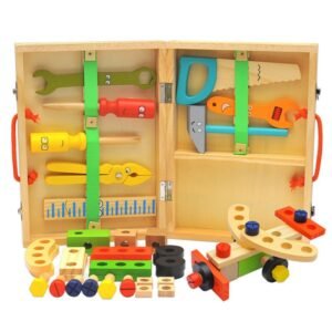 Children’s pretend play build fix wood Toolbox Toy, Carpenter Traddie Set For toddlers and kids