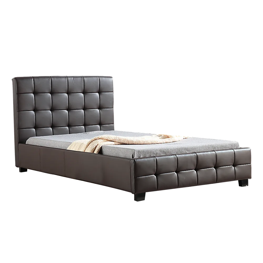 King Single PU Leather Deluxe Bed Frame Brown