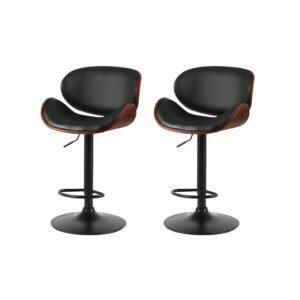 Artiss Bar Stools Kitchen Leather Barstools Swivel Gas Lift Chairs Black x2