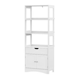 Artiss Bathroom Floor Storage Cabinet with 2 Drawers 3 Open Shelves 2 Doors White