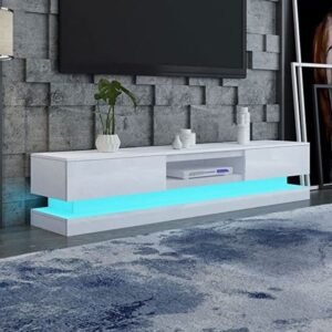 Modern High Gloss LED RGB TV Entertainment Unit with Storage 220cm – White