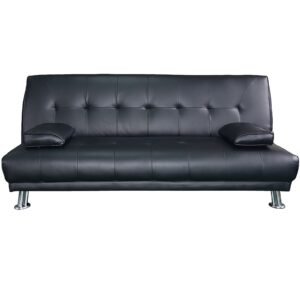 Sarantino Manhattan Sofa Bed Faux Leather Lounge Couch Futon Furniture Suite – Black