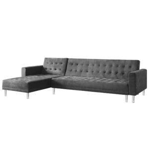 Sarantino Faux Velvet Corner Wooden Sofa Bed Couch with Chaise – Grey