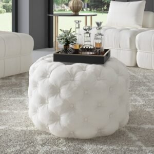 Boucl√© White Ottoman-Round