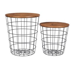 YES4HOMES Vintage Round Coffee Tables Set of 2 Side Tables Robust Steel Frame for Living Room Bedroom Rustic Brown and Black