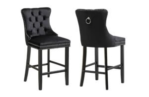 French Provincial Black Bar Stools with Footrest – Set of 2