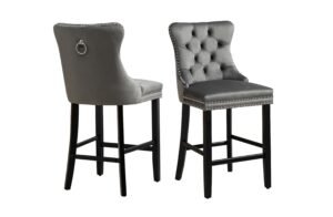 French Provincial Dark Grey Bar Stools with Footrest – Set of 2