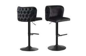 Lara Tufted Height Adjustable Swivel Bar Stools with Footrest – Black