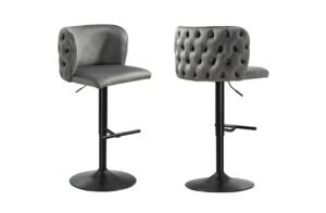 Lara Tufted Height Adjustable Swivel Bar Stools with Footrest – Dark Grey