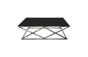 Alsea Coffee Table Silver Base – Black Glass