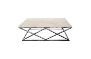 Alsea Coffee Table Silver Base – White Marble