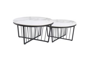 Salina Coffee Table 90cm Black Base  – White Marble