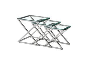 Bella Set of 3 Silver Side Table – Clear Glass