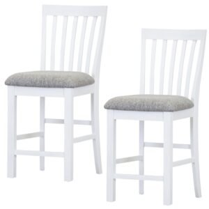 Laelia Tall Bar Chair Stool Set of 2 Solid Acacia Wood Coastal Furniture – White