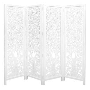 Life Dig 4 Panel Room Divider Screen Privacy Shoji Timber Wood Stand – White