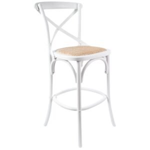 Aster Crossback Bar Stools Dining Chair Solid Birch Timber Rattan Seat – White