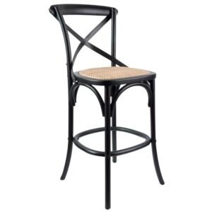 Aster Crossback Bar Stools Dining Chair Solid Birch Timber Rattan Seat – Black