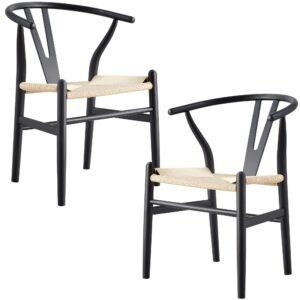 Anemone  Set of 2 Wishbone Dining Chair Beech Timber Replica Hans Wenger – Black