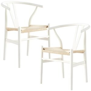 Anemone  Set of 2 Wishbone Dining Chair Beech Timber Replica Hans Wenger – White