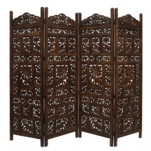 Elephant 4 Panel Room Divider Screen Privacy Shoji Timber Wood Stand – Burnt