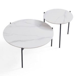 Interior Ave – Bianco Nested Coffee Table Set – White Marble Stone