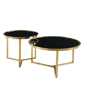 Interior Ave – Designer Giselle Black Glass & Brushed Gold Coffee Table Set