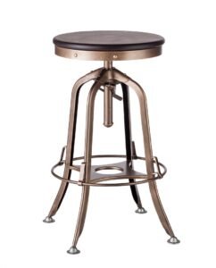 Industrial Wooden Height Adjustable Swivel Bar Stool – French Brass