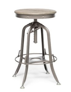 Industrial Height Adjustable Swivel Bar Stool with Oak Wood Top – Grey Finish