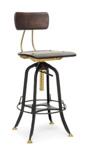 Industrial Wooden Height Adjustable Swivel Bar Stool Chair with Back – Gold Black