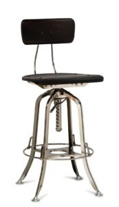 Industrial Wooden Height Adjustable Swivel Bar Stool Chair with Back – Nickel Black