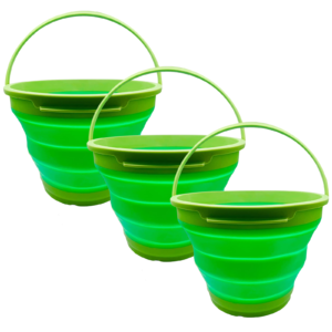 3x 7L Foldable Collapsible Silicone Bucket for Hiking/Camping/Fishing – Green