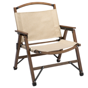 Bamboo Canvas Foldable Outdoor Camping Chair Wooden Travel Picnic Park – Khaki/Beige