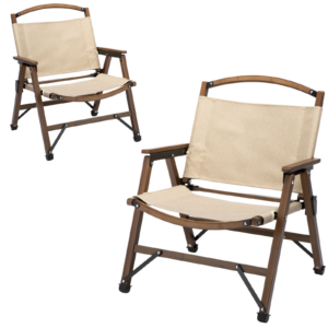 2x Bamboo Foldable Outdoor Camping Chair Wooden Travel Picnic Park Folding – Khaki/Beige