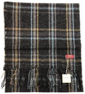 DENTS Woven Checked Scarf w Fringed Edges Wool Blend MADE IN ITALY – Charcoal