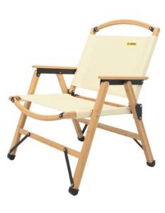 Bamboo Canvas Foldable Outdoor Camping Chair Wooden Travel Picnic Park – Khaki/Beige