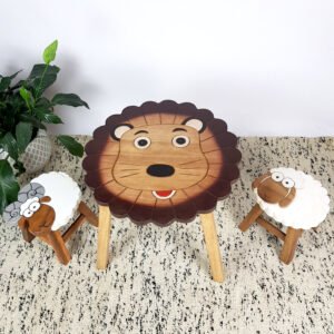 Lion Table + 2 Stools Set