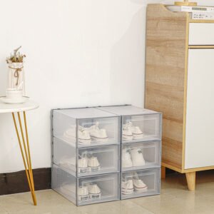 Stackable Shoe Storage Box Set – Transparent Flip-Top Organizers for Shoes (Pack of 6) 33cm(D)*23cm(W)*14cm(H)