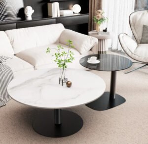 Interior Ave – Halo Two Piece Coffee Table Set – White Stone & Tempered Glass