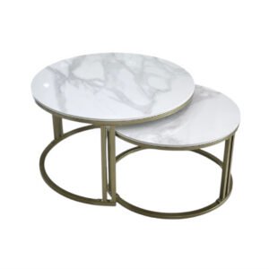 Interior Ave – Premier Nested Coffee Table Set – White Marble Stone